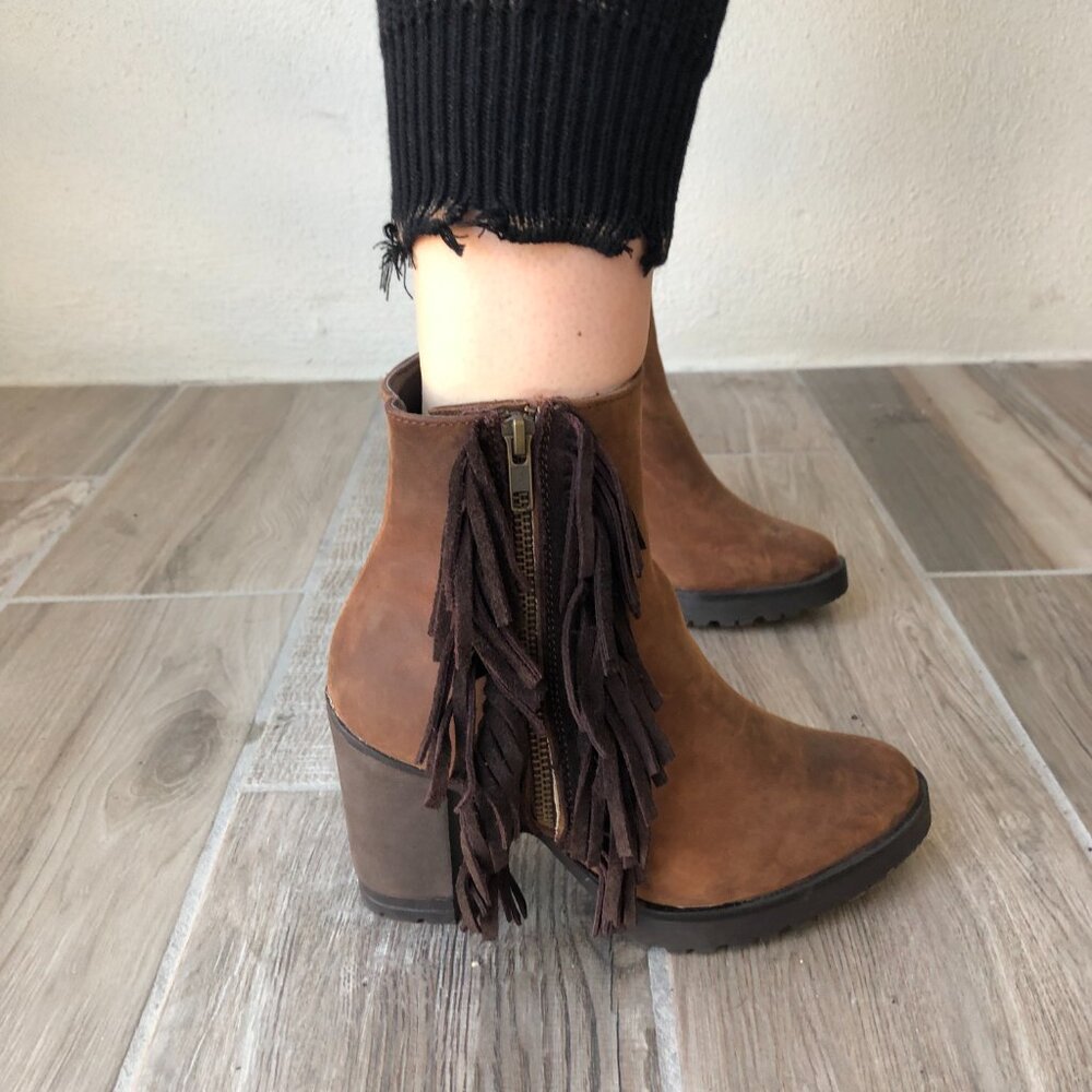 NWOT Genuine Leather Boots with Leather Tassles and Metal Zipper